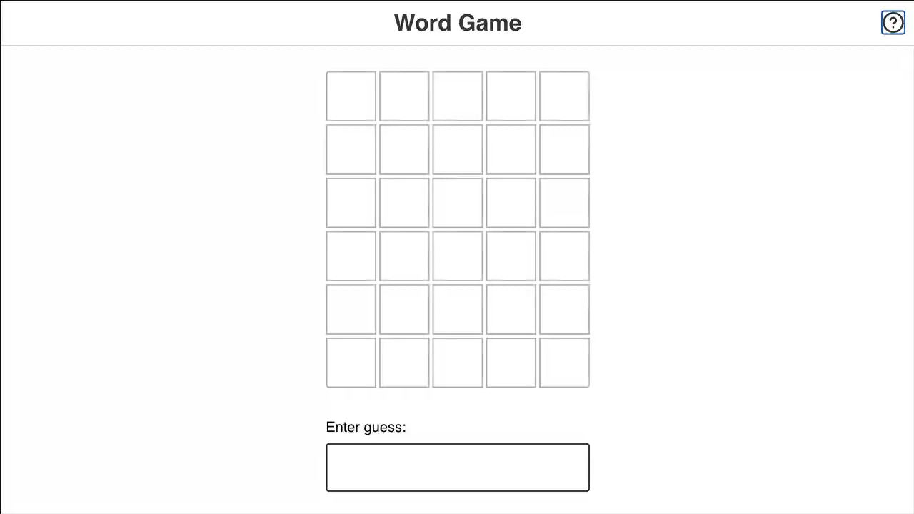Demo showing the finished product, our Wordle clone