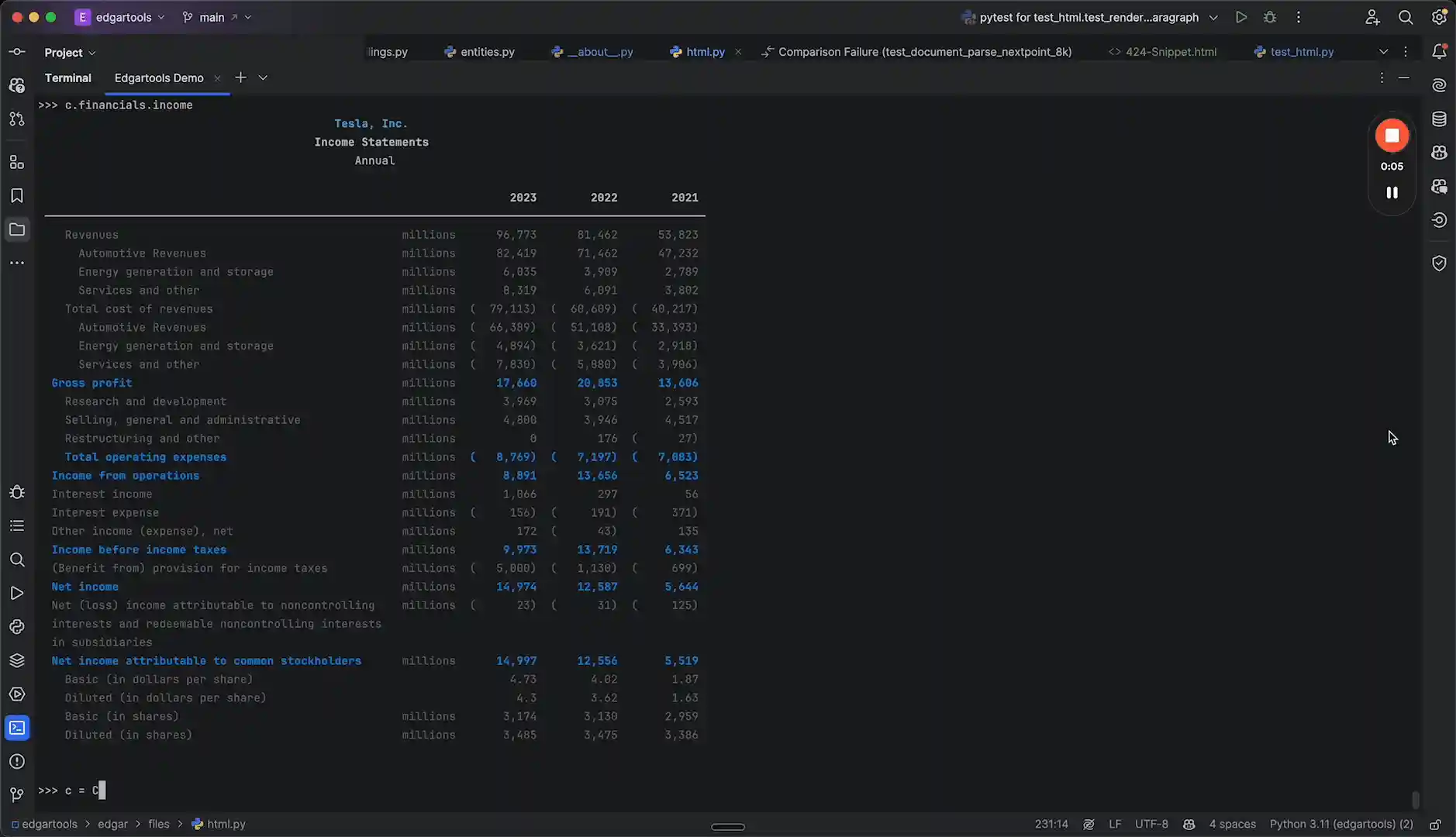 EdgarTools SEC filing data extraction demo