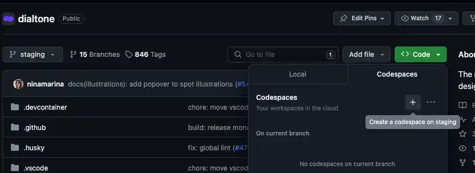 Creating a codespace