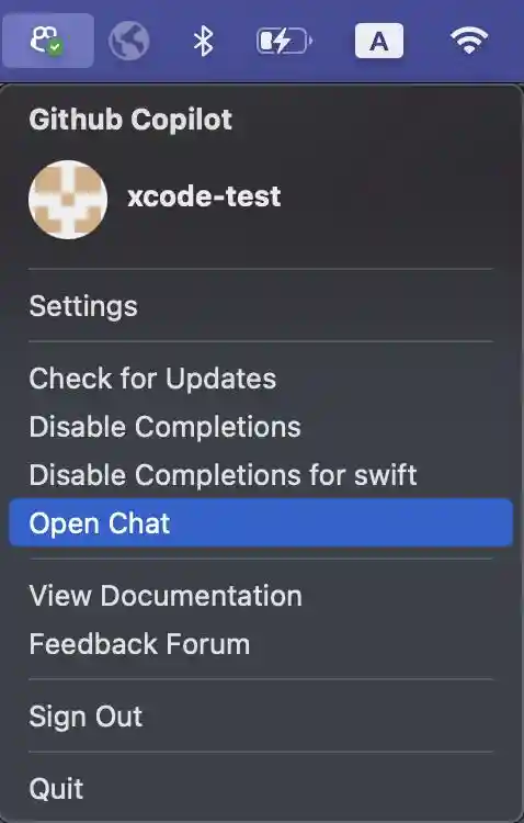 Screenshot of GitHub Copilot menu item