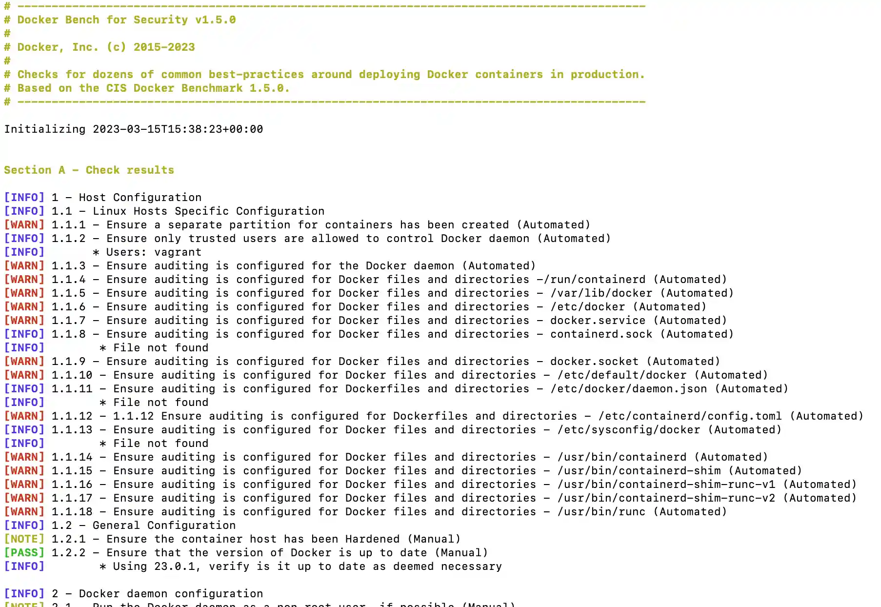 Docker Bench for Security running