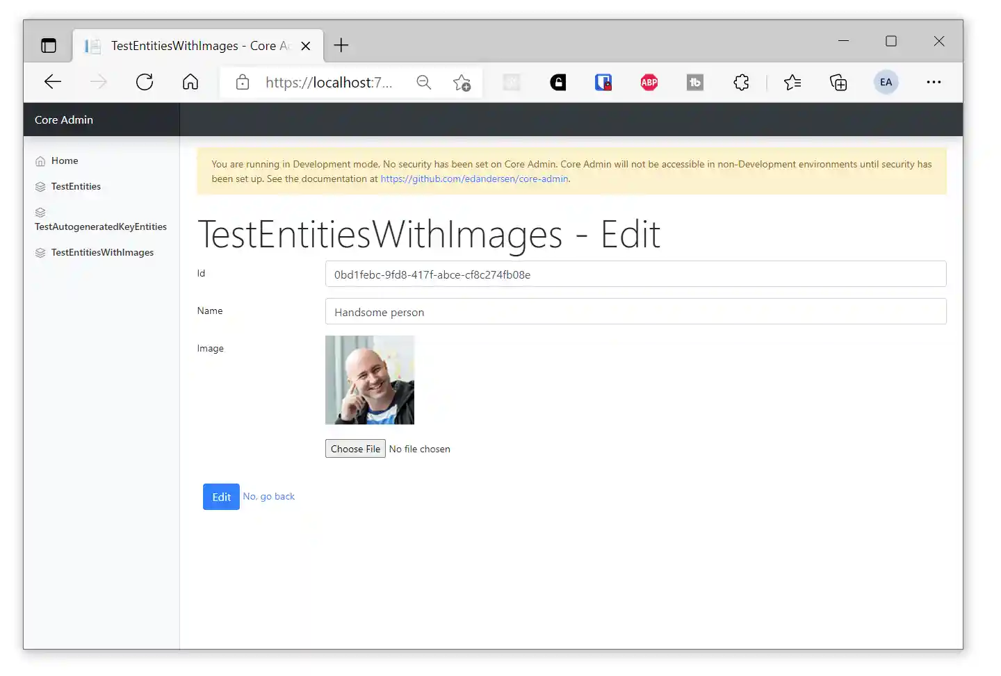 Screenshot of core admin