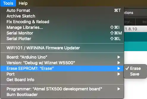 Image showing the Erase/Save EEPROM menu