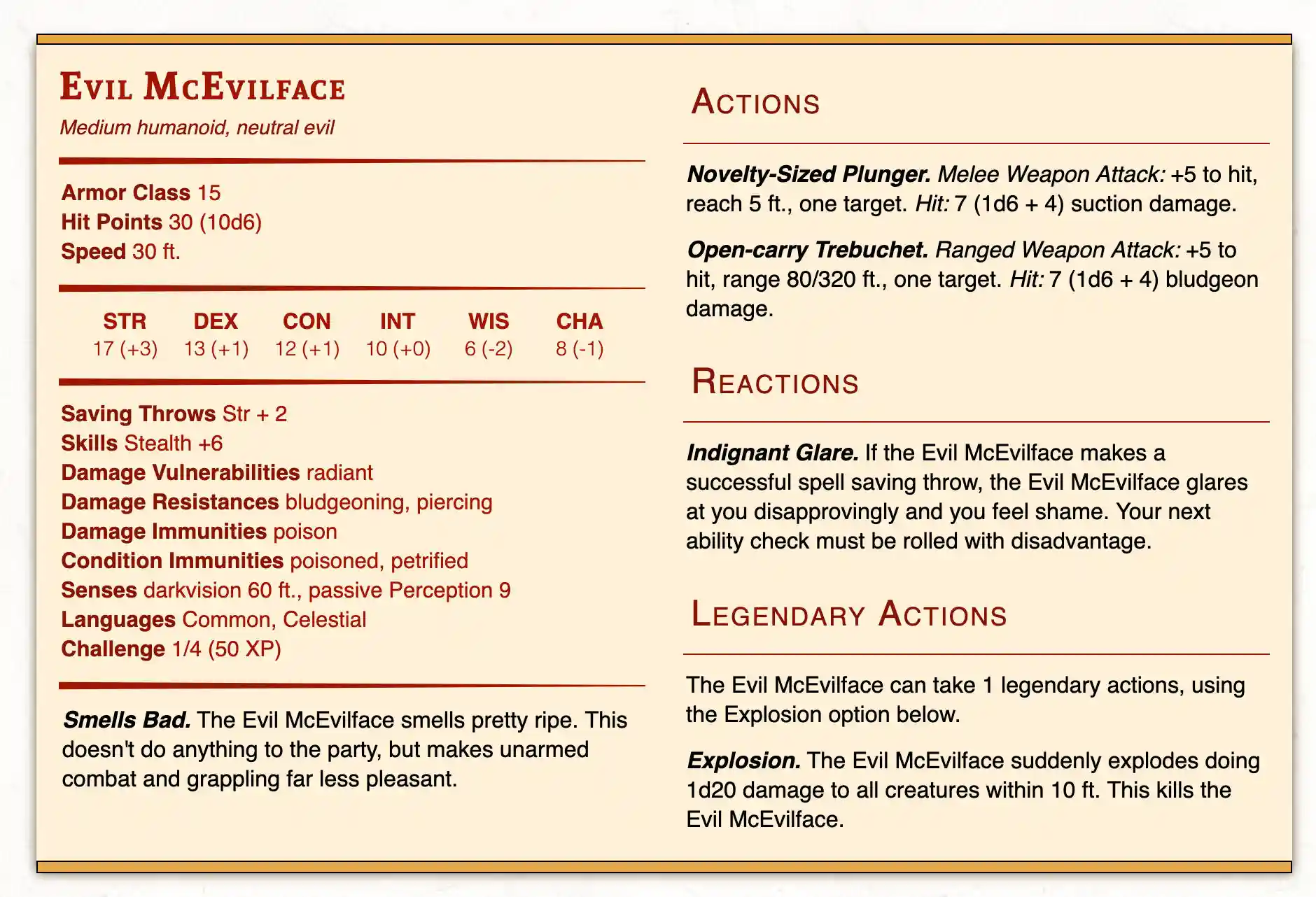 Monster Stat Block with Two Columns
