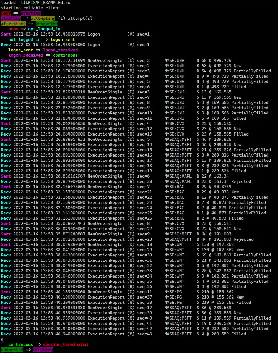 Shows the client sending and receiving messages