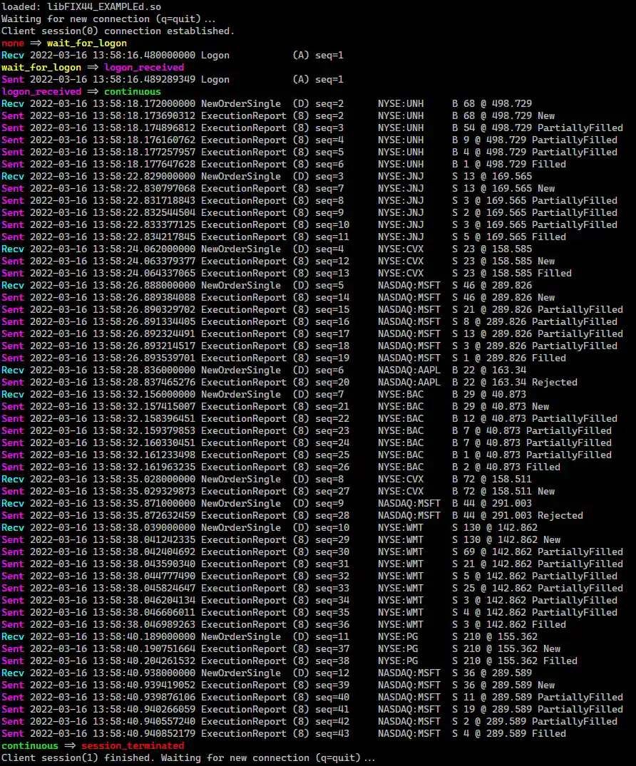 Shows the server sending and receiving messages