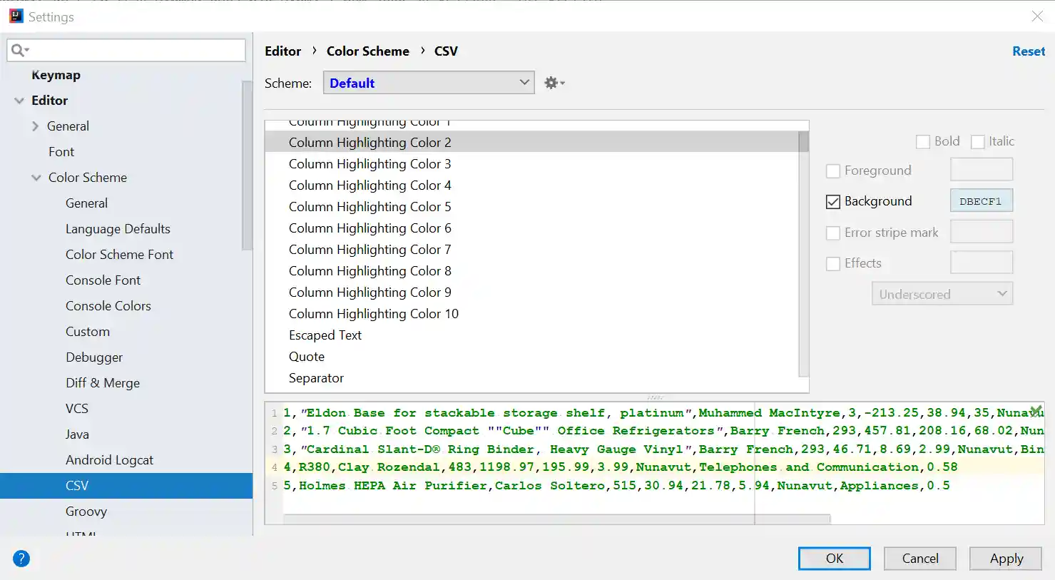 Color scheme settings