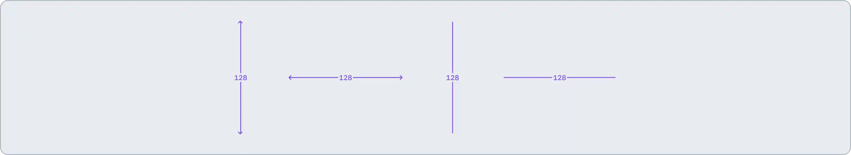 Four redline annotations. There are two vertical lines, one contains arrowheads, the other doesn’t. And two horizontal lines, one contains arrowheads, the other doesn’t. Each have a label of 128.