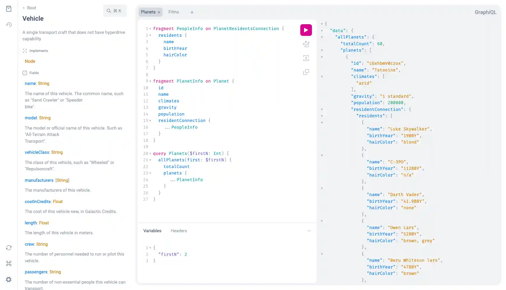 Screenshot of GraphiQL with Doc Explorer Open