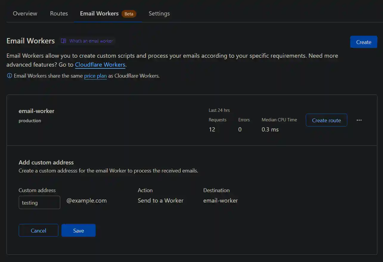 Register an email route