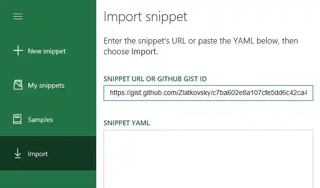 Import tab in the "Hamburger" menu