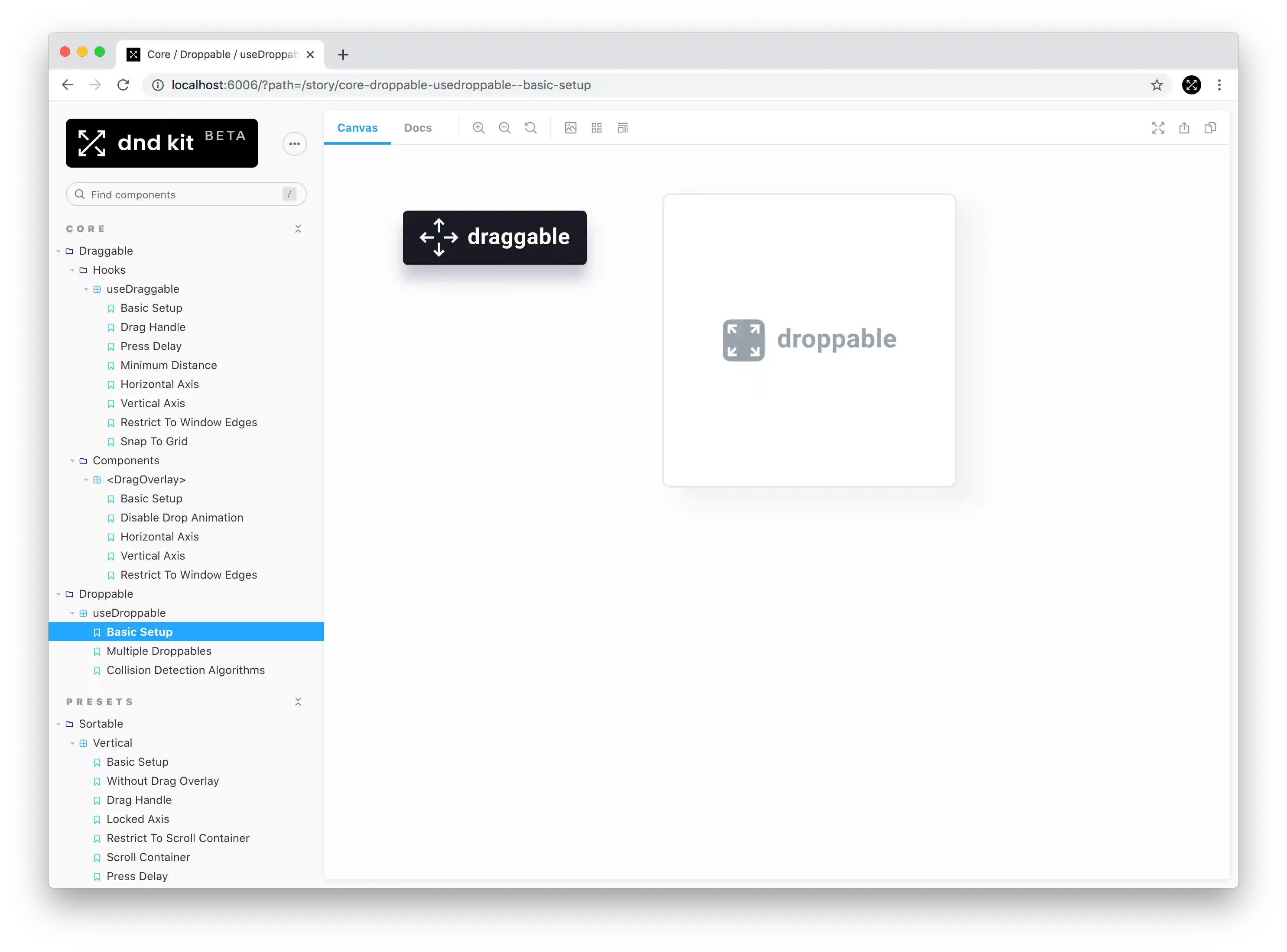 Screenshot of Storybook running locally