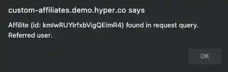 Affiliate found dialog