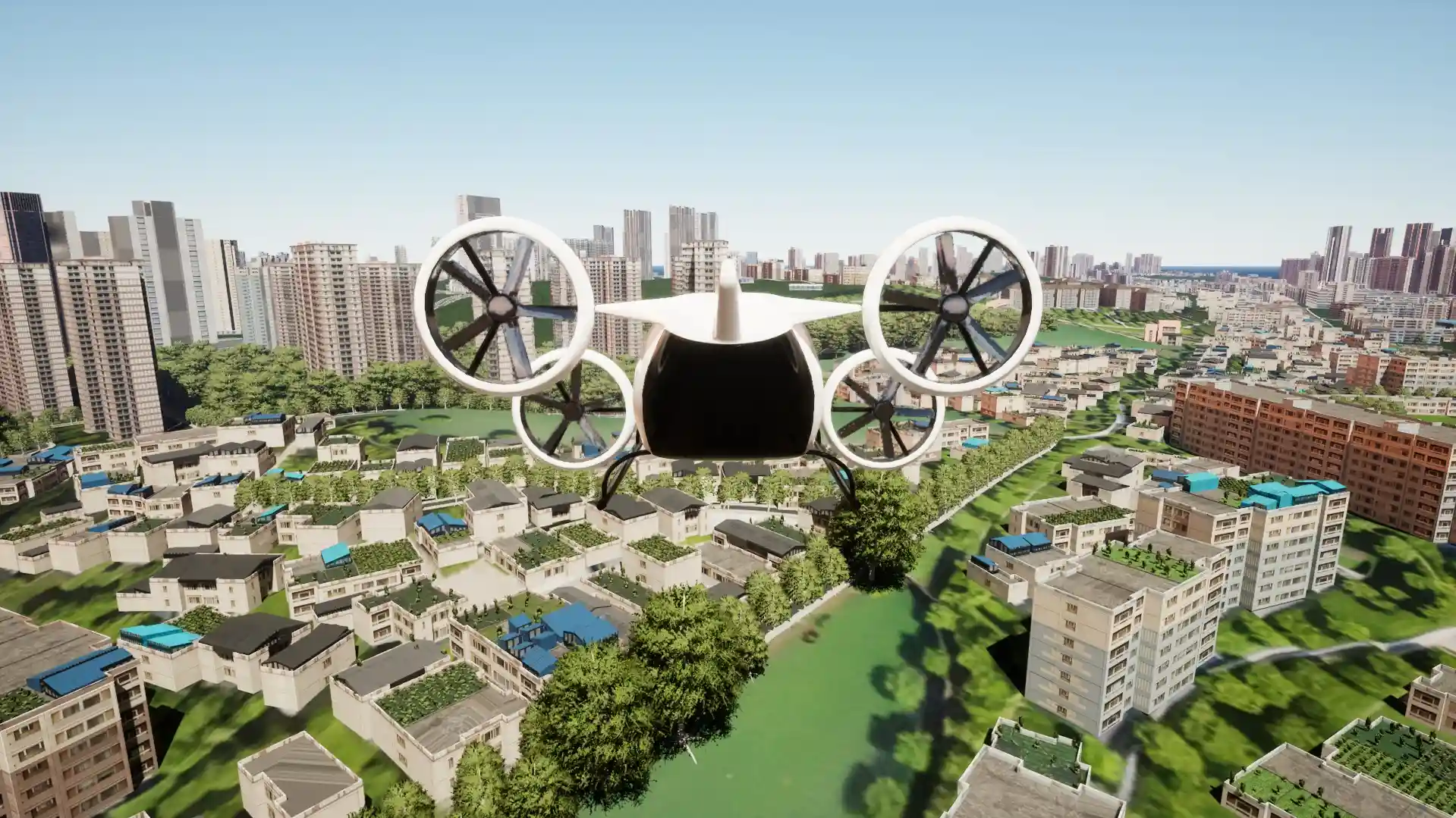 Drone flying in Urban environment