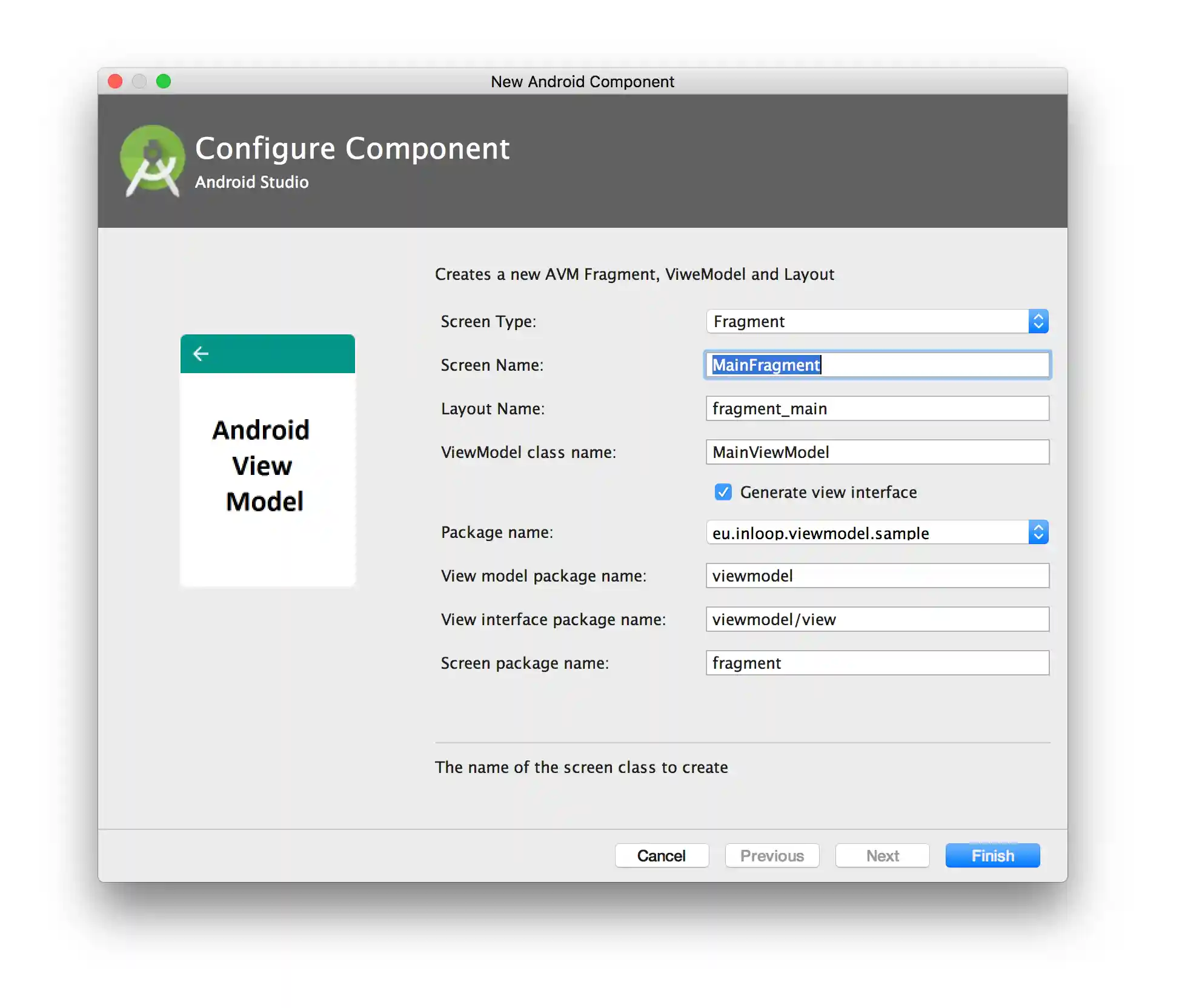Android Studio Template Window
