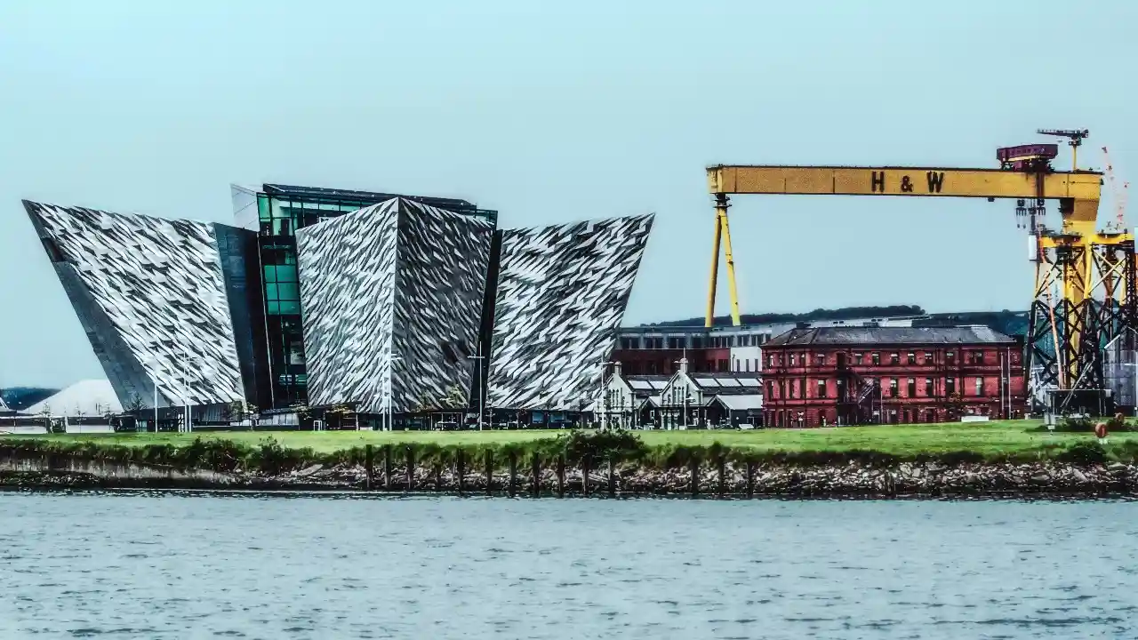 Titanic Museum with Harland and Wolff crane in Belfast