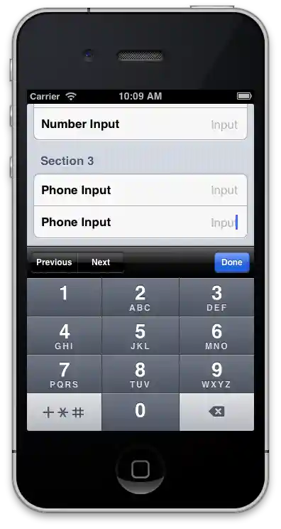 Screenshot of sample application on iPhone with keyboard shown Sample application screenshot with keyboard shown