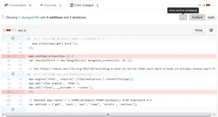 Github Commit Whitespace screenshot after