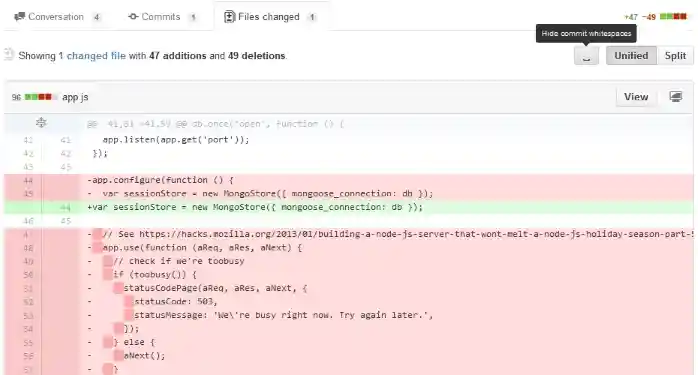 Github Commit Whitespace screenshot before