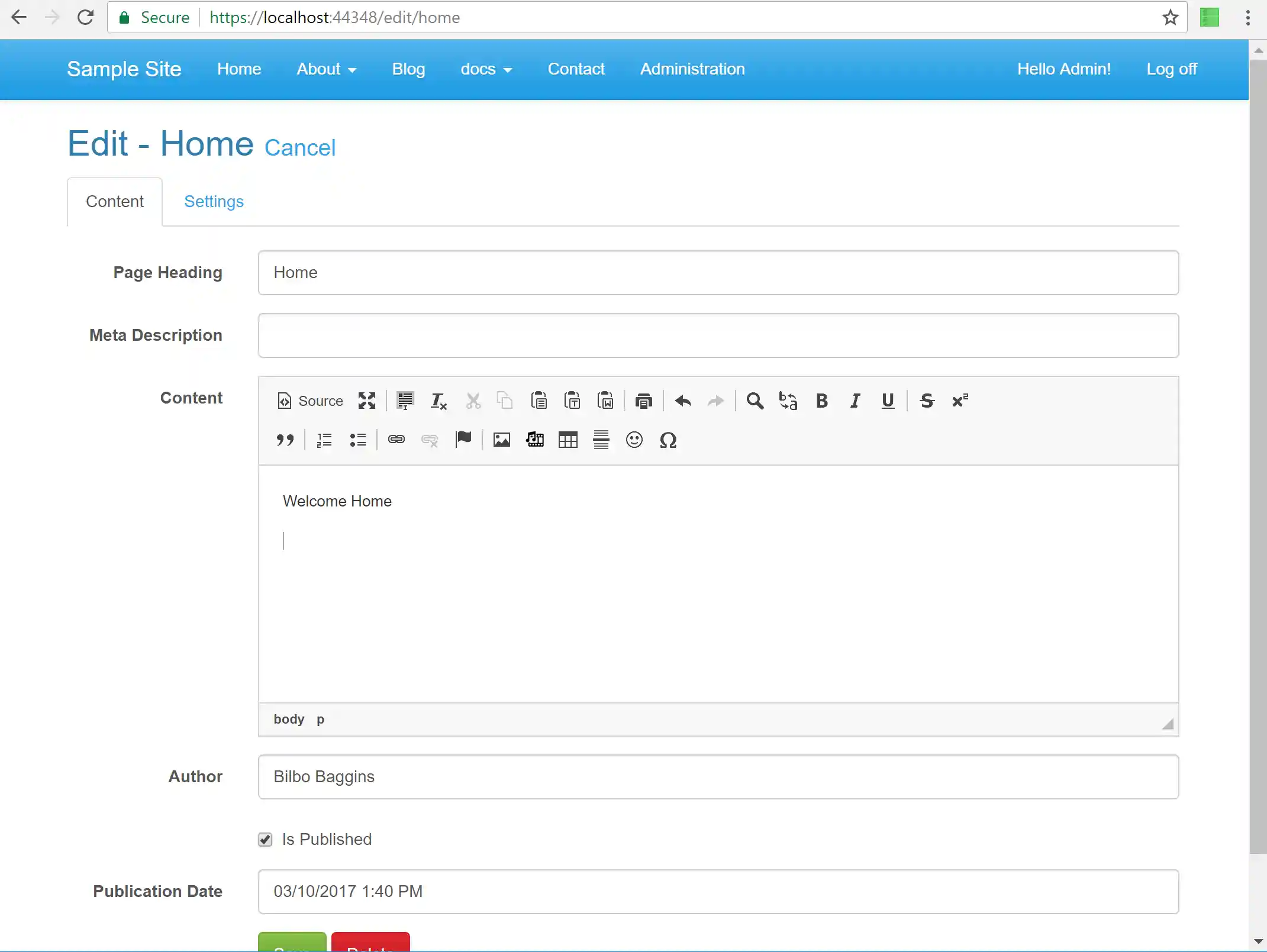page edit screen shot
