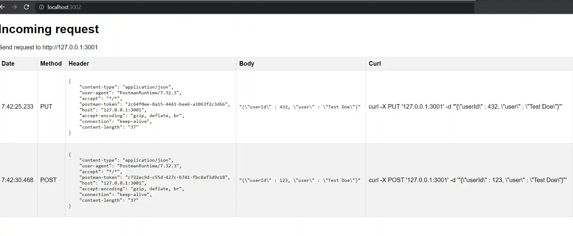 Node Request Bin Screenshot