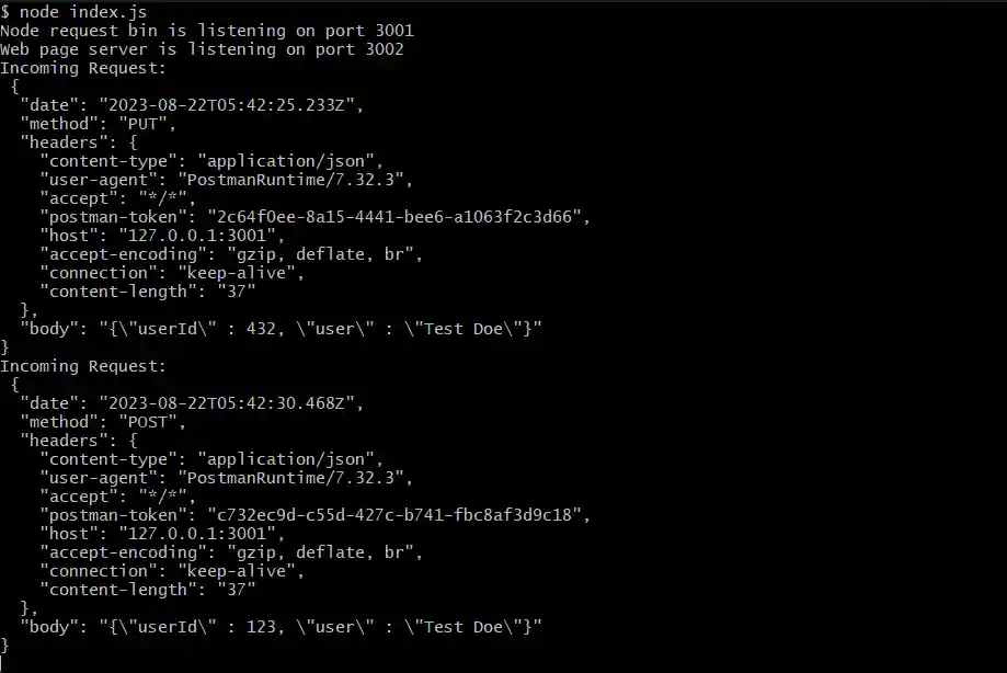 Node Request Bin Screenshot