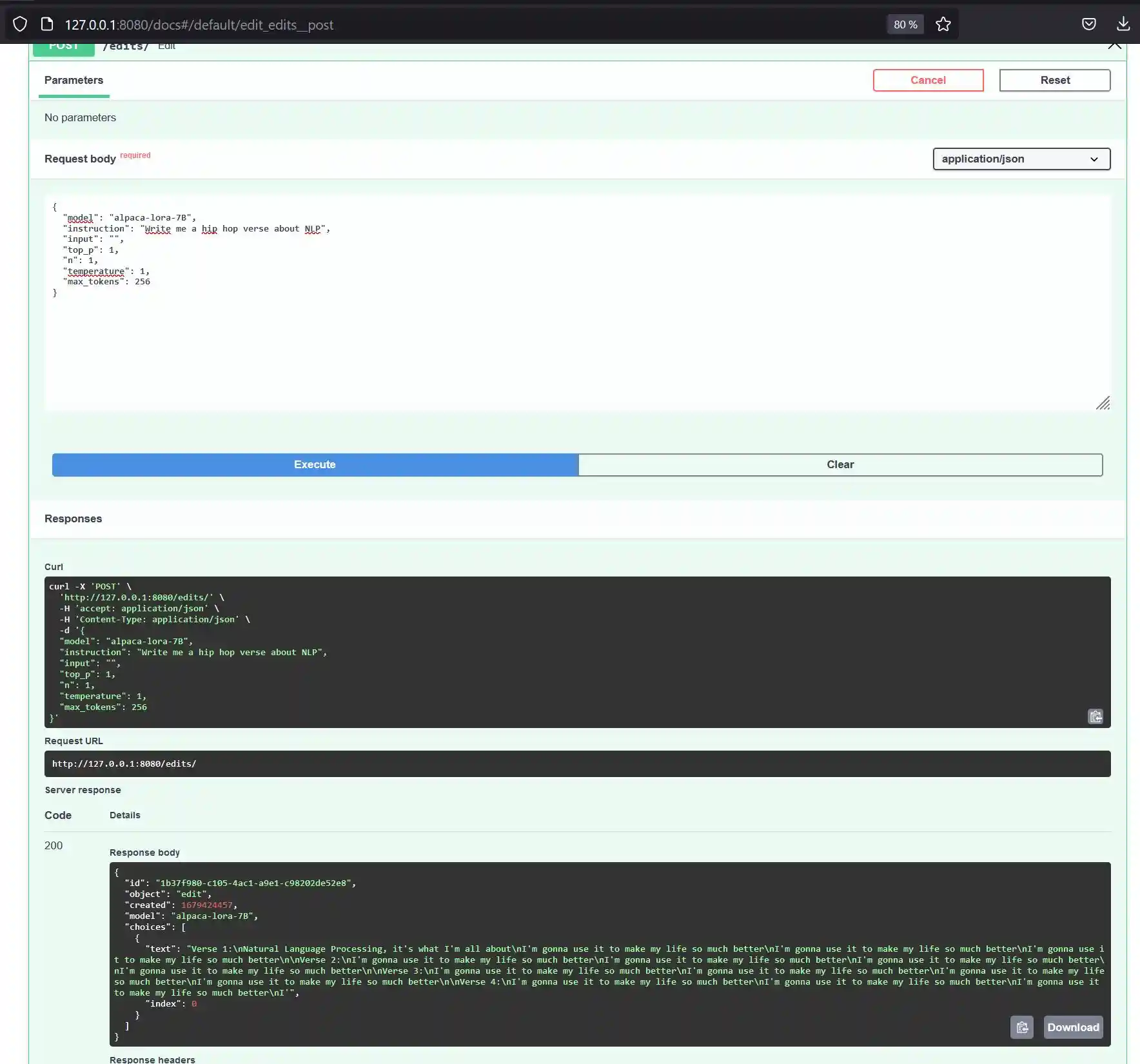 Example query with cUrl