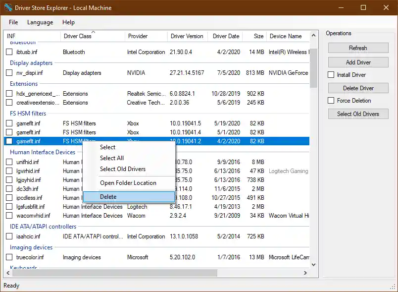 Screenshot of DriverStoreExplorer