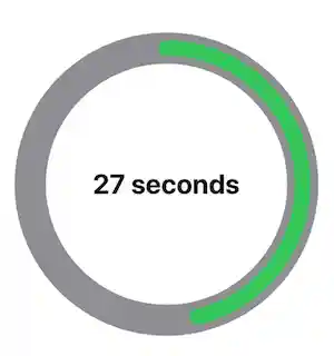 A demo image of a timer ring view with a green inner ring, a gray outer ring and at twenty-seven seconds.