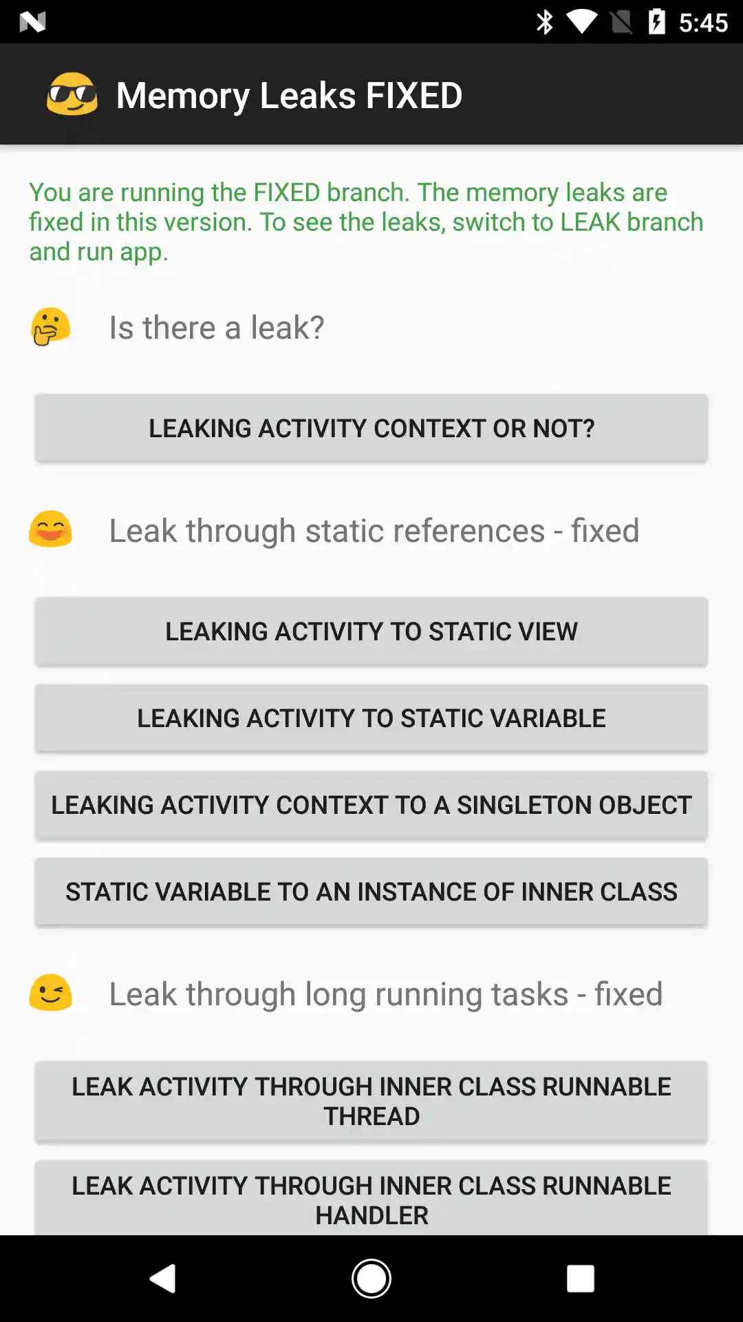 Leak fixed app screenshot