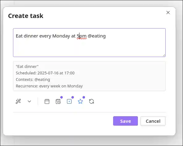 Task creation dialog
