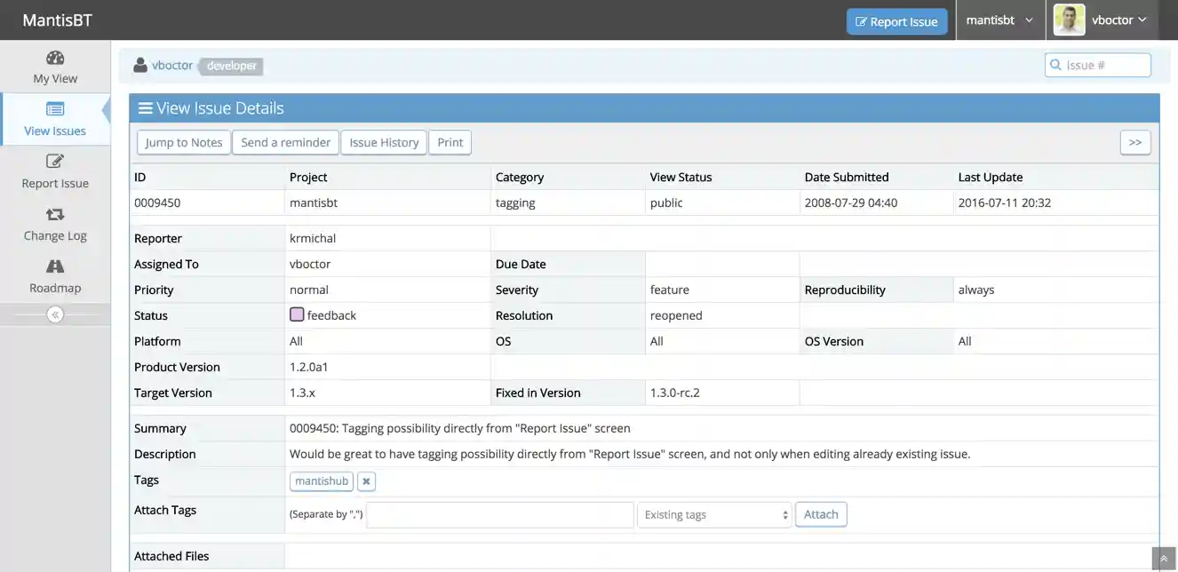 Screenshot of View Issue Details page