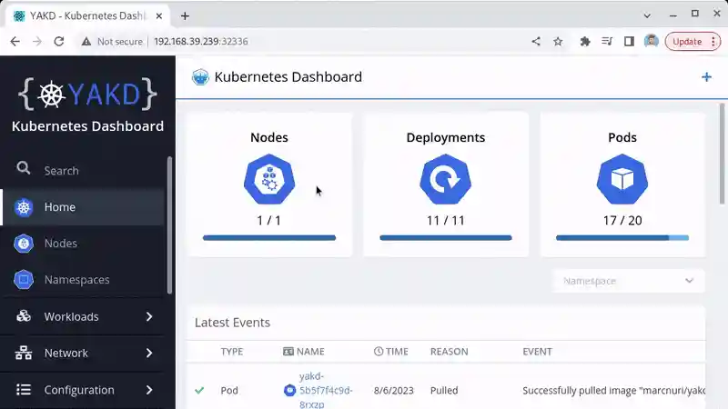 An gif screencast of YAKD Kubernetes Dashboard