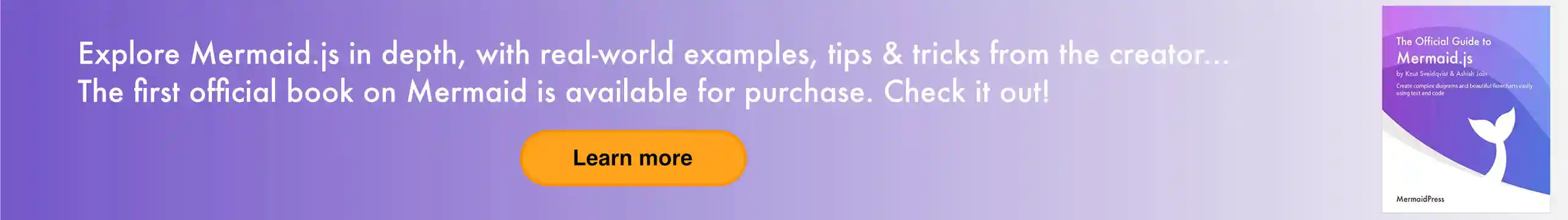 Explore Mermaid.js in depth, with real-world examples, tips & tricks from the creator... The first official book on Mermaid is available for purchase. Check it out!