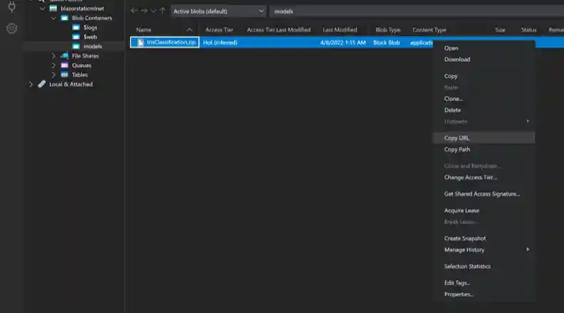 Copy container blob URL to clipboard in Azure Storage Explorer