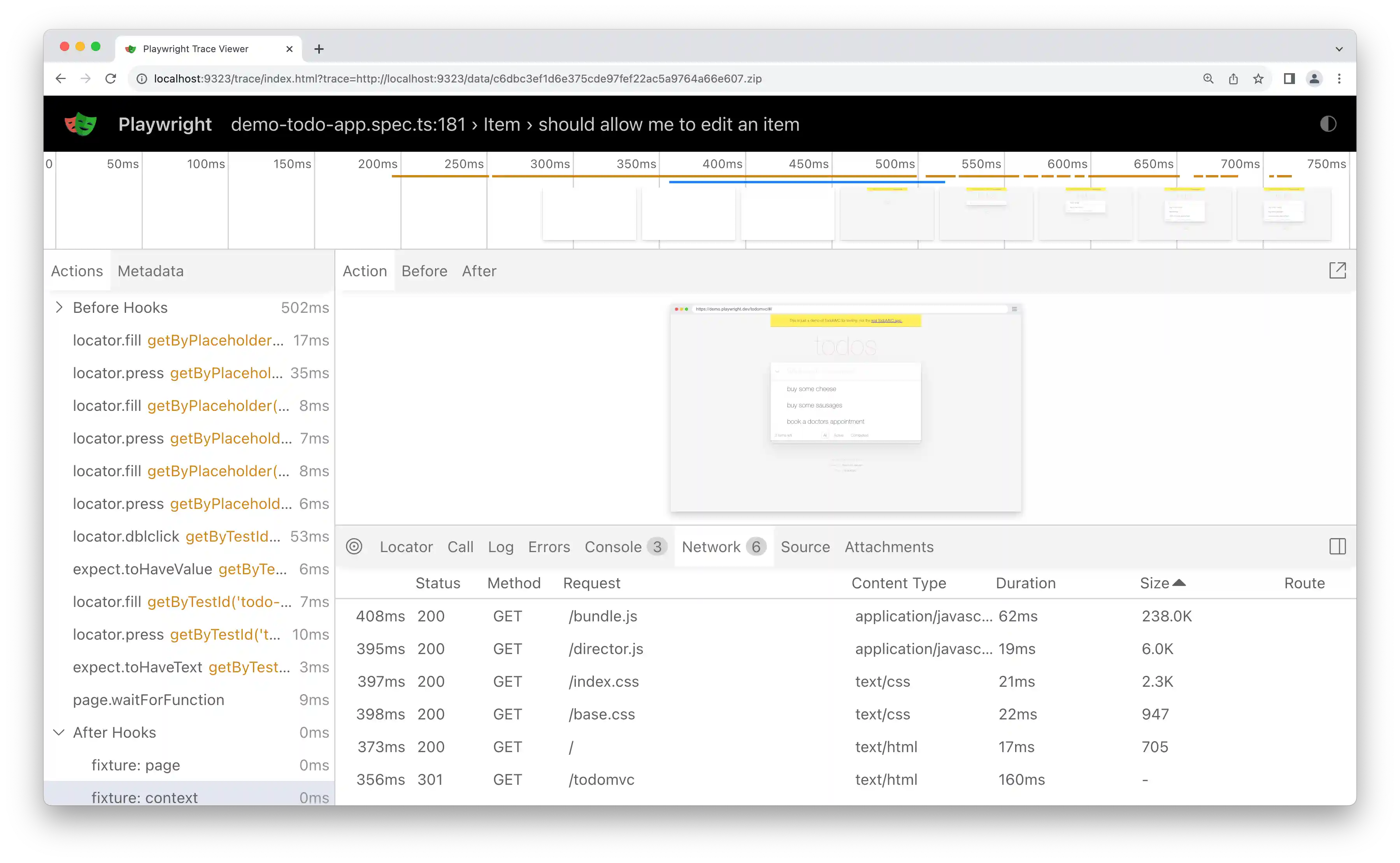 network requests tab in trace viewer