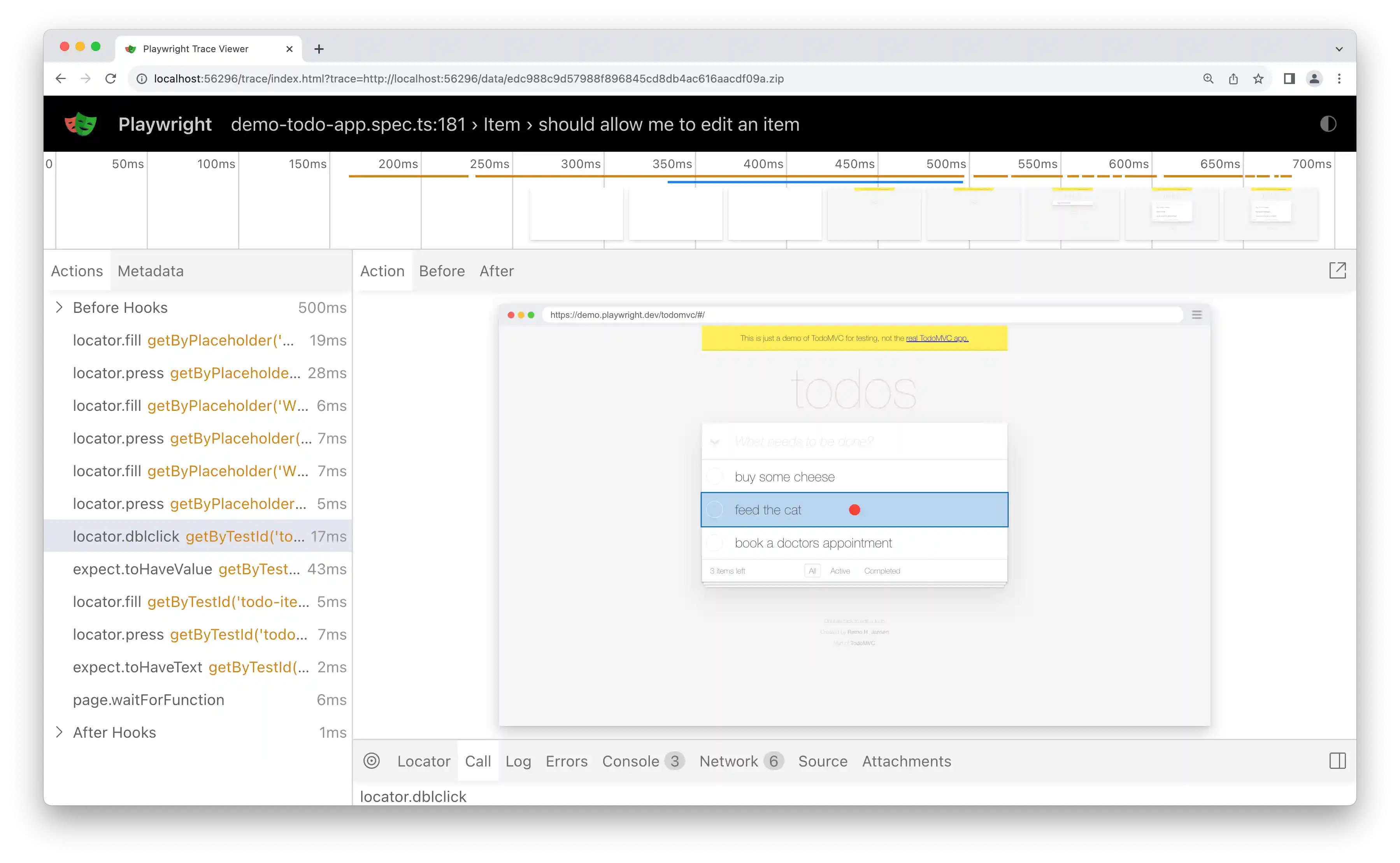action tab in trace viewer