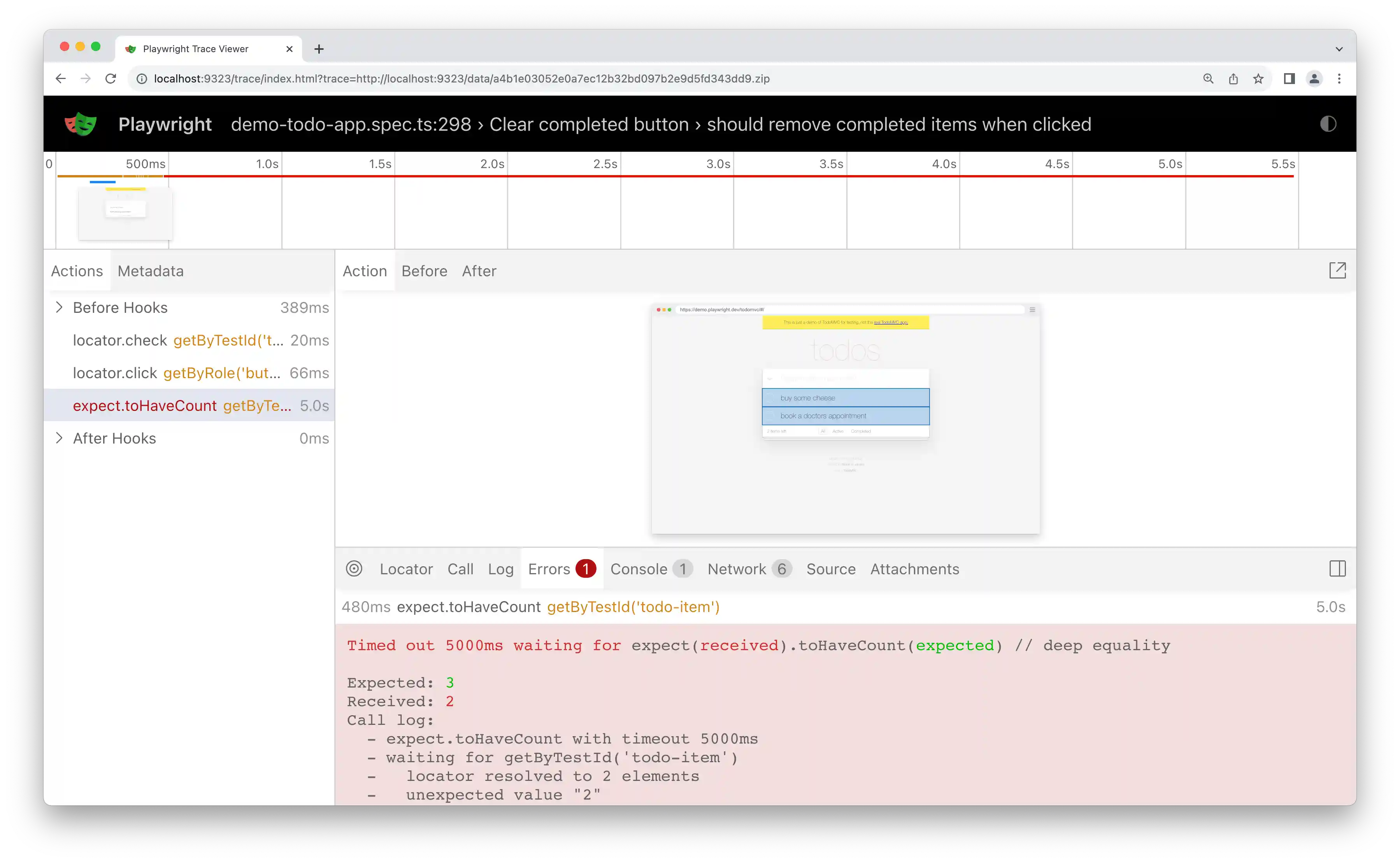 showing errors in trace viewer