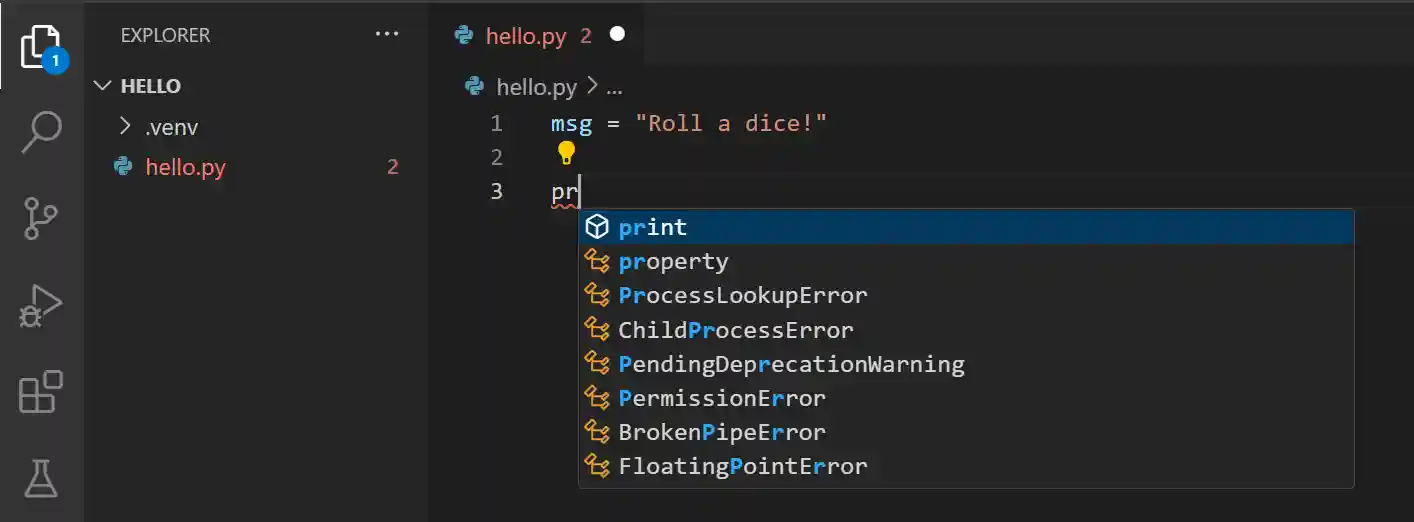 IntelliSense appearing for Python code