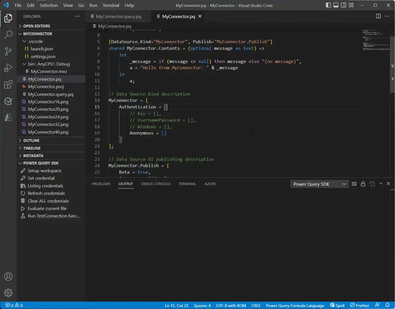 Animated demonstration GIF of the Power Query SDK for Visual Studio Code