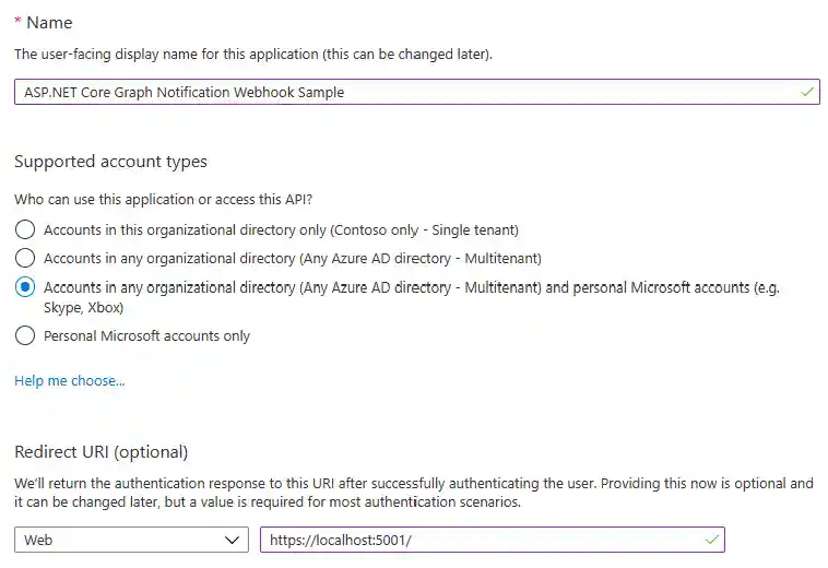 A screenshot of the Register an application page