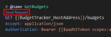 The GetBudgets request's Send Request link