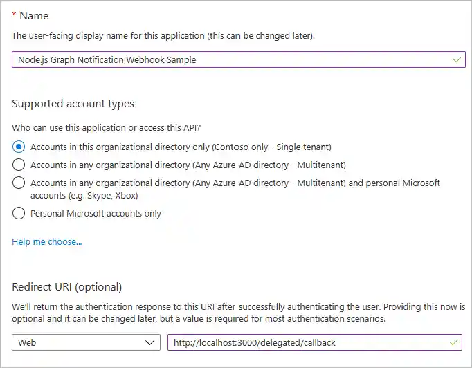 A screenshot of the Register an application page