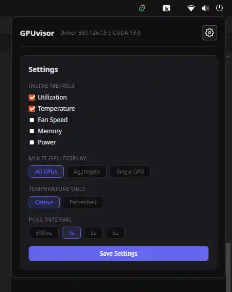 Settings panel