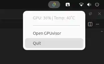 Tray menu with live GPU stats