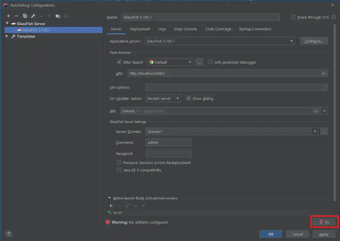 No artifacts configured