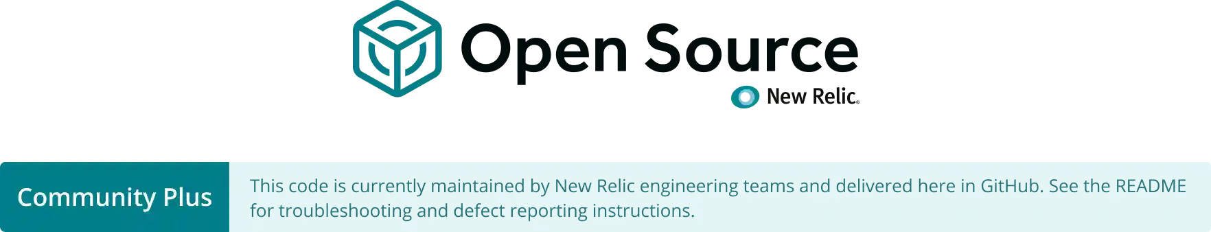 Blue banner - Community Plus: This code is currently maintained by New Relic engineering teams and delivered here in GitHub. See the README for troubleshooting and defect reporting instructions.