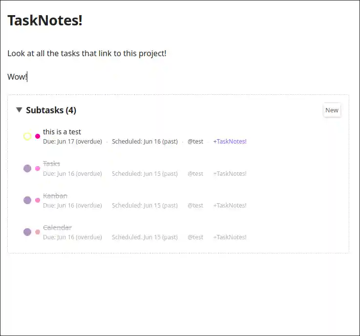 Project subtasks view