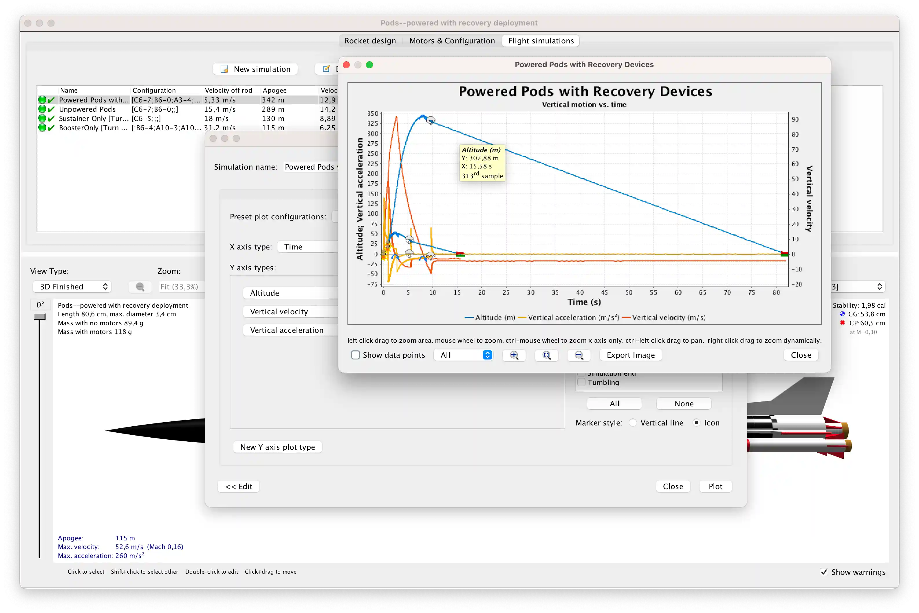 Three-stage rocket - Simulation plot