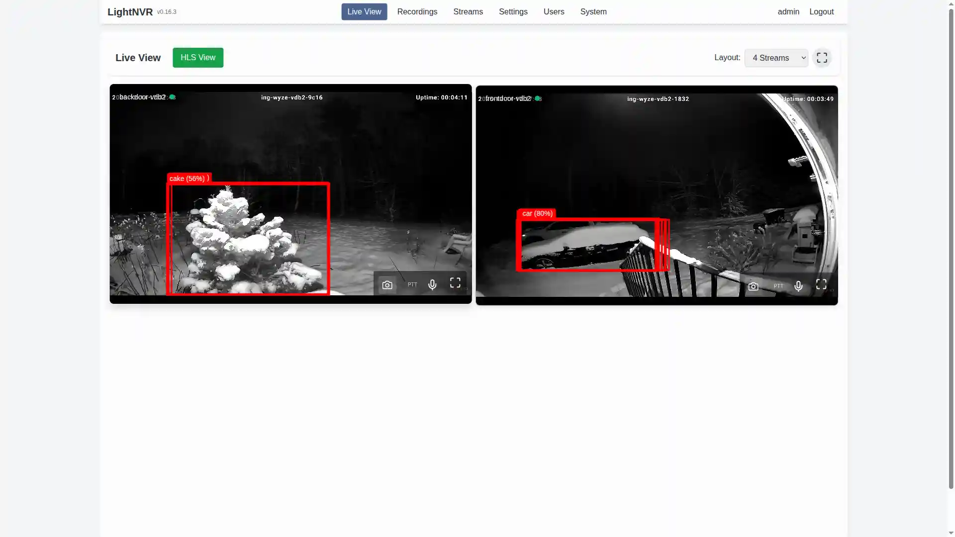 Live Streams Interface